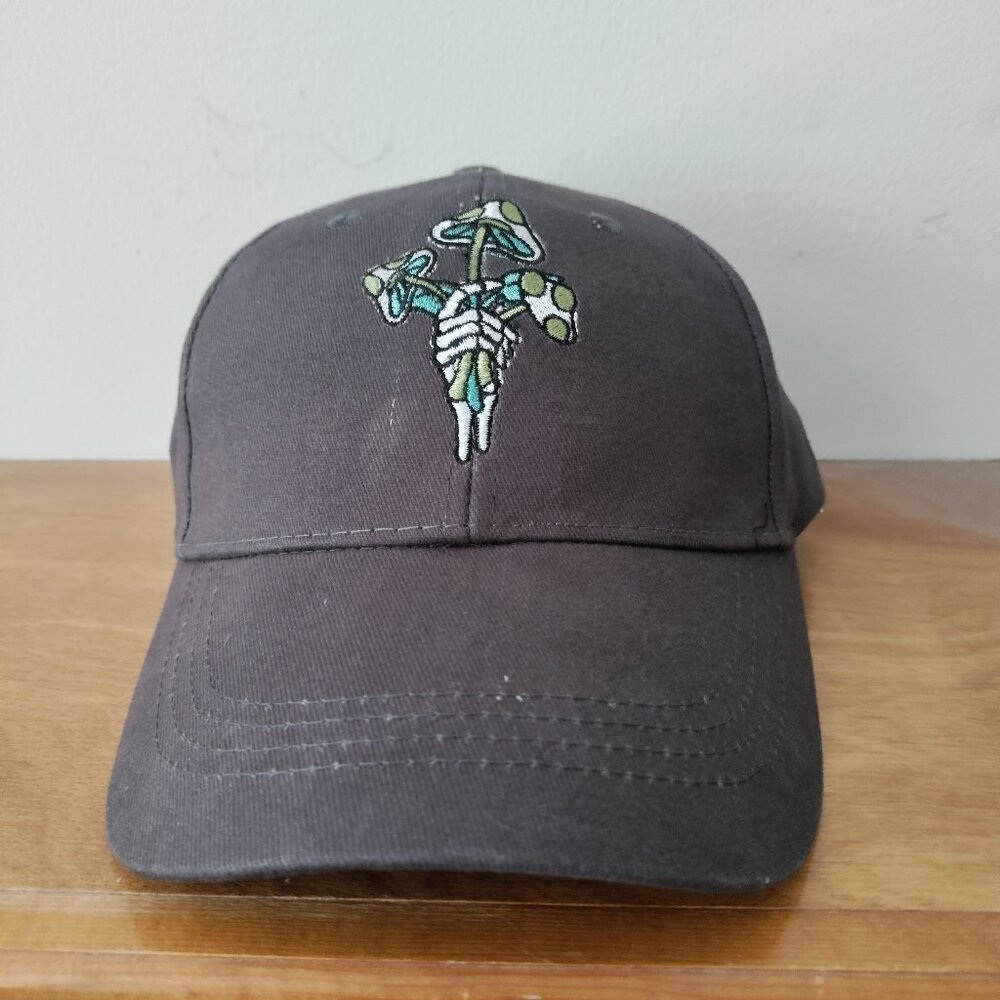 NWT Eighty Eight Brand Embroidered Magic Mushroom Theme Hat Gray Strapback